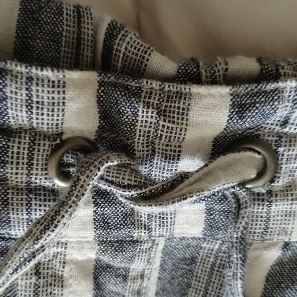 New. Linen/ Viscose Navy/white Striped Wide Straight Leg, Gather Elastic Waist - Picture 9 of 9